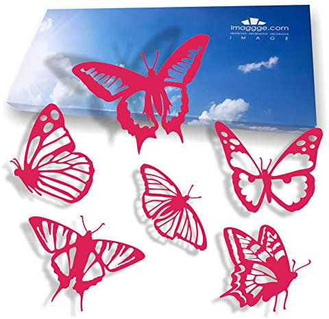 imaggge.com - Adesivi anti-collisione per porte e vetri, motivo: farfalle ben dettagliate, evitano urti da parte di uccelli e persone sui vetri, colore: Fucsia (Confezione da 18)