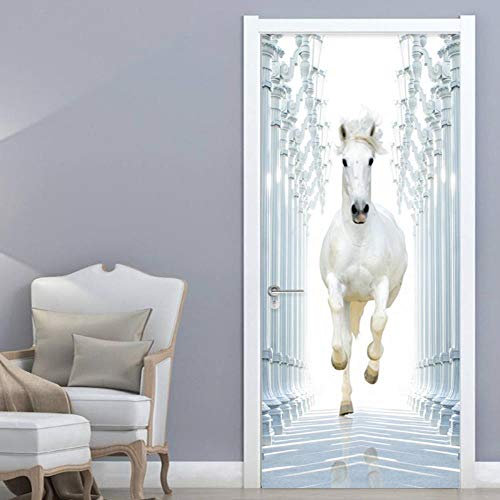 XXXCH 3D Türaufkleber 80X200CM weißes Pferd Türtapete selbstklebend TürPoster - Fototapete Türfolie Poster Tapete Meer Aufkleber DIY Selbstklebende Wandbild PVC Wasserdichte Tapete