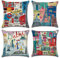 Freeas Kissenbezug 45 x 45 cm, 4 Stück Baumwolle Leinen Großstadt Reisen Kultur Kissenhülle Taille Wurf Kopfkissenbezug für Zuhause Sofa, Schlafzimmer