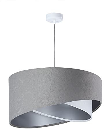 Licht-Erlebnisse Moderne Hängelampe Grau Weiß Silber Stoff in Velours Optik Ø50cm Schlafzimmer Wohnzimmer Pendelleuchte