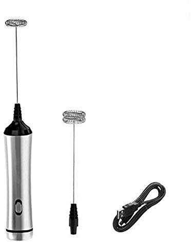 Mousseur À Lait Électrique, Deux Vitesses Mousseur De Lait Rechargeable USB, Mélangeur Acier Inoxydable avec Dual Fouet Tête pour Lait, Café, Latte, Cappuccino,A
