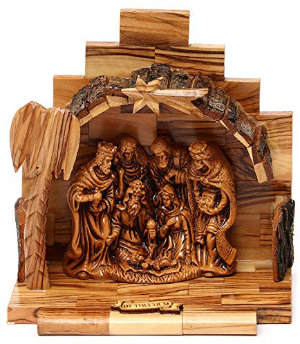 Holyart Presepe Completo in Grotta ulivo di Betlemme 15x15x10 cm