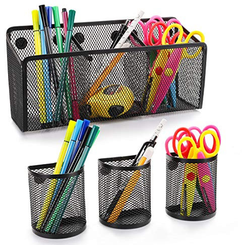 Jucoan 4er Set Stiftehalter Magnetisch Metall Magnetisch Marker Halter Whiteboard Stifthalter Metallkorb mit Starkem Magnet Büromaterial für Whiteboard Kühlschrank Spind Schreibtisch Schwarz