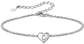 Silvora Armband Damen Silber 925 mit Buchstabe A-Z Herz Anhänger | Mini Kleine Initial Herz Anhänger S925 Silber, Armbänder Anfangsbuchstabe 16CM + 5CM Verlängerungskette Damen Frauen Mädchen