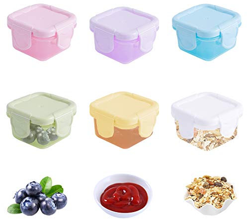 SwirlColor Contenitori Ermetici per Alimenti Piccoli, 6 pezzi 2oz / 60ml Contenitore Plastica con Coperchio porta Snack Viaggi Condimento Congelatore Contenitori
