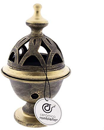 Ceramica rambilena | Incensiere calice dipinto oro | incensari religiosi | incensari di terracotta | incensari originali | incensari di Pasqua | 10,5 x 10,5 x 18 cm