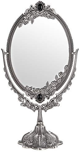 SUMTree Make-up-Spiegel, dekorativ, Vintage, oval und doppelseitig, für Tisch, Fotografie, Ankleidezimmer (groß, Silber)