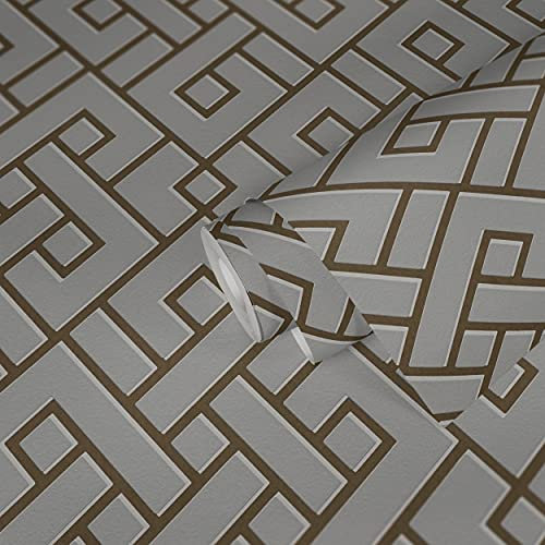 Michalsky Living geometrische Tapete Change is good Magic Meander Vliestapete grau weiß kupferfarben matt glänzend fein strukturiert 379842