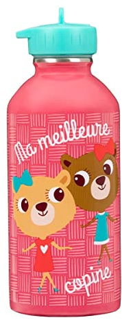Gourde enfant Acier inoxydable DRAEGER PARIS - Facile à nettoyer - gourde réutilisable - Idéale pour parc, école - Contenance 300ml - 17 cm x 6,5 cm - Rose - Message inscrit : Ma meilleure copine