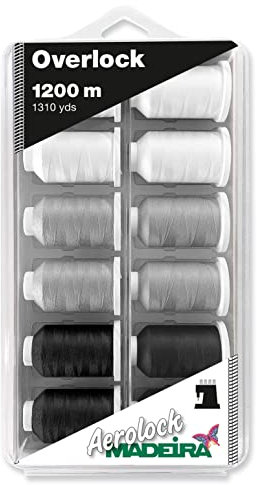 Madère Aerolock n° 125 – Fil Overlock 1200 m – Lot de 12 cônes – Couleurs mélangées – Fil polyester pour surjeteuses et machines à coudre – Haute résistance et élasticité