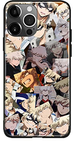 HWLHJJ Anime Katuski Bakugo Kacchan MHA Handyhülle, Anti-Drop-Manga-Hülle (für iPhone 11 Pro, gehärtetes Glas)