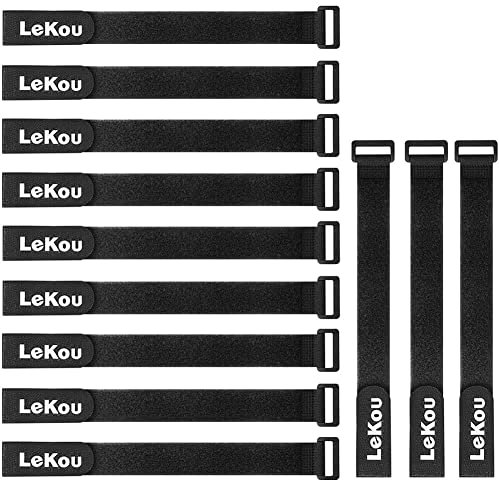 Lekou verstellbarer Kabelbinder, Mehrzweck-Klettkabelbinder, 30 cm, Schwarz, 12er-Pack Kabelmanagement
