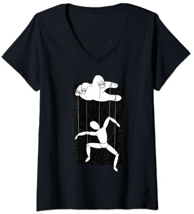 Damen Puppenspieler Marionette Puppe T-Shirt mit V-Ausschnitt