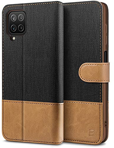 BEZ Handyhülle für Samsung Galaxy A12 Hülle, Hülle für Samsung A12, Tasche Kompatibel für Samsung A12 / M12, Schutzhüllen aus Klappetui mit Kreditkartenhaltern, Ständer, Magnetverschluss, Schwarz