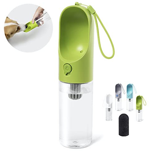 PETKIT Portable Dog Water Bottle with Activated Carbon Filter, 400ml Leak Proof Pet Puppy Water Dispenser, BPA Free, Fresh and Clean Drinking Water for Dogs Outdoor Walking, Travel, Hiking, Green