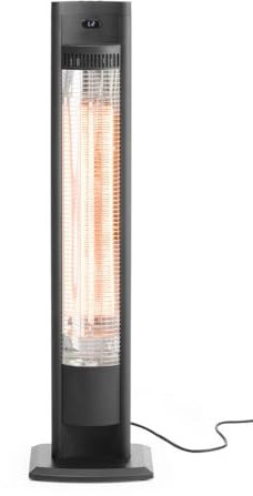 HENDI infraröd värmare Tornado, infraröd värmestrålkastare, terrassvärmare, 220–240 V, 2 000 W, 130 x 90 x (H) 900 mm, svart