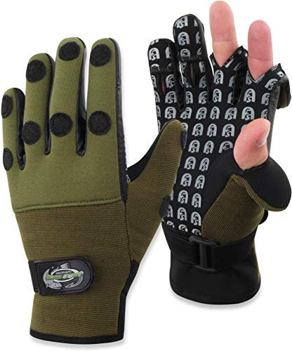 normani Camou Tarnhandschuhe zum Angeln Wasser- und Winddicht Angelhandschuhe Fleecegefüttert Fishingsports Anglerhandschuhe 2,5 mm Titanium-Neopren Farbe Oliv Größe XL