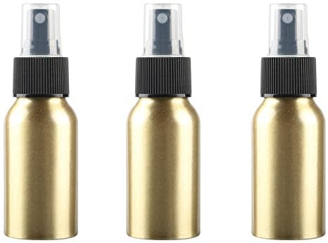 ZEOABSY Pack of 3 Empty 50ml Gold Aluminium Spray Bottle Refillable Aluminum Bottles with Black Fine Mist Sprayer Metal Spray Bottles for Perfume Hair Garden Travel, Funnel