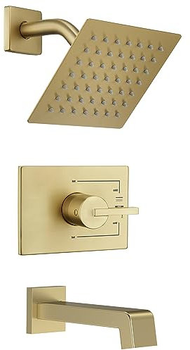SOOOHOT Gebürstetes Gold Duschbefestigungen, Badewanne und Duscharmatur-Set, Kombination mit 15,2 cm Gold Duschkopf und Wannenauslauf, Gold Duschkopf und Griff Set (Ventil im Lieferumfang enthalten)