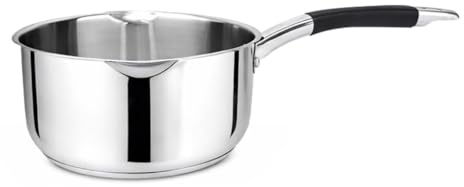 Stainless Steel Milk Pan with Double Pouring Lips with Heat-Resistant Handle Saucepan for Gas, Electric & Ceramic Hobs (14 cm Diameter - 1.1 Litre)