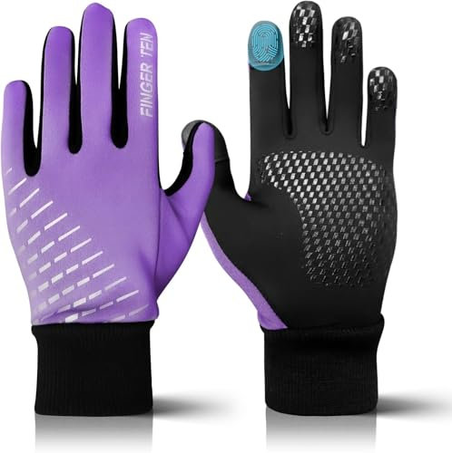 LOVMEAD Winter Handschuhe Kinder Fahrrad Jungen Mädchen Touchscreen Winterhandschuhe rutschfest Winddicht Fahrradhandschuhe für Radfahren Laufen Fußball Skifahren (M, Lila)