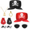 Aomig Piratenkostüm Zubehör, 8 Pcs Piratenparty Deko mit Pirat Augenklappe Headband Ohrringe Geldbörsen Halskette, Piraten-Rollenspiel-Kits für Karneval Verkleidung Cosplay Halloween