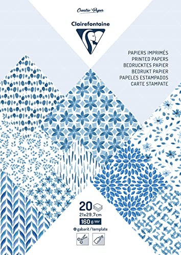 Clairefontaine 95544C - Bloc de 20 Feuilles à Motifs Shibori Floral Format A4 (21x29,7cm) 160g/m² + 2 planches d'étiquettes à découper + Idée Créative - Papier Scrapbooking Loisirs Créatifs