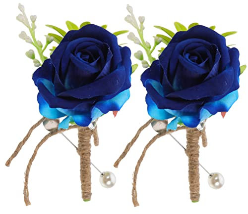 FOMIYES 2 Stück Rose Ansteckblume Für Männer Hochzeit Babys Atem Ansteckblume Für Beste Männer Bräutigam Trauzeugen Hochzeit Abschlussball Party Anzug Dekoration Blau