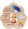 Dekohelden24 Holzwolke naturbelassen mit Kindergebet, handgeschnitzter betender Engel mit rotem Kleid, zum Aufhängen als Wandschild, Größe: H/B ca. 12 x 11 cm, Natur, Nacht