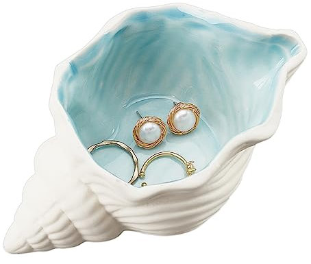 nbeads Conch Schmucktablett, Aqua Shell Schmuckschale Keramikring Ohrringhalter Ozean-Thema Dekorative Schmuckplatte für Ringe Ohrringe Halsketten Armband Schmuck Uhr Schlüssel