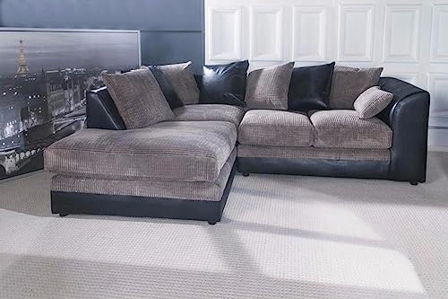 Dylan Jumbo Cord Fabric Sofa (Black-Grey, Left Hand Facing Corner)