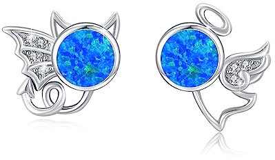 Engel und Teufel Ohrstecker 925 Sterling Silber Mondstein Ohrstecker Schmuck Hypoallergen Ohrringe Mondstein Ohrringe Weihnachts für Mädchen Damen (Opal)