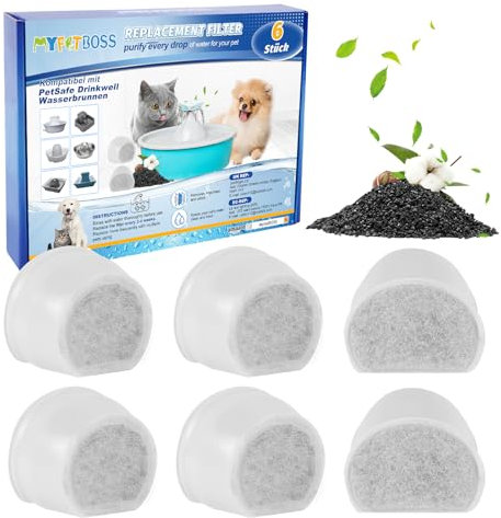 MyfatBOSS Ersatz-Kohlefilter für PetSafe Drinkwell, 6 Stück Katzenbrunnen Filter für Drinkwell Keramik, Pagode, 2 Gallonen, Sedona und Seascape Trinkbrunnen für Hunde Katzen