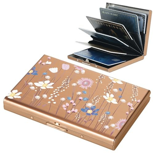 BONSYL® Porte Carte de Crédit, Fin Portefeuille de Carte de Crédit en Métal avec Blocage RFID avec 6 Fentes, pour Hommes et Femmes.(6 Cartes/Or Rose/Fleur)