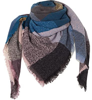 Schal Damen Winter Kariert Übergroßer Quadratisch Deckenschal Winterschal Karo Tartan Streifen Plaid Muster Oversized Fransen Poncho Kuschelig Orange Winter Schaal Kuschelschal