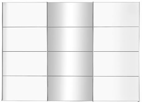 LIVIN Schwebetürenschrank - Polarweiß - Weiß Glänzend - 300 x 216 cm - mit Kristallspiegel