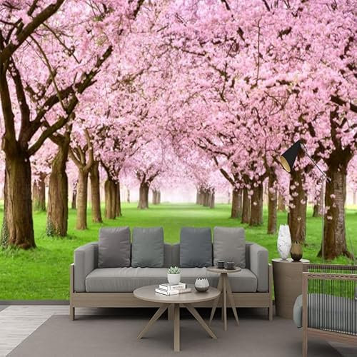 Papier Peint Arbres Fleurs Roses Papier Peint Panoramique Papier Peint Intissé pour Salon Chambre Couloir Tapisserie Murales Papier Peint 3d Papier Peint Décoratif Murale 300x240cm