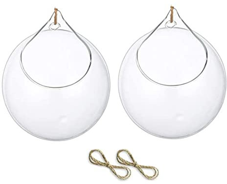 Gcroet 2pcs hängende Glas -Terrarium -Sukkulenten Pflanze Luftfarbe Pflanzen Halter Vase -Hanger mit großen Öffnen 10 cm