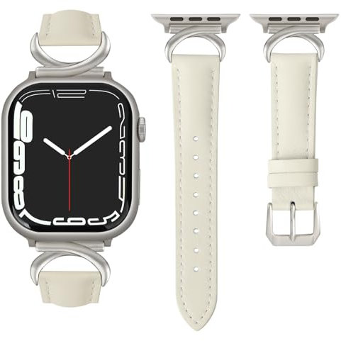 mxiixnai Lederarmband kompatibel mit Apple Watch Armband 41/40/38/42mm Damen, Echtesleder Armbänder mit C-förmiger Schnalle für iWatch 10/9/8/7/SE/6/5/4/3/2/1,Polarstern/Polarstern