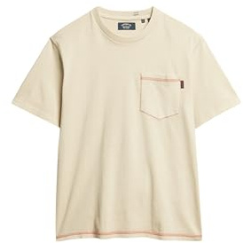 Superdry Herren T-Shirt mit Tasche und Kontrastnähten Verwaschenes Pelikan Beige XL
