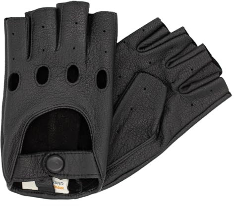 Hand Gewand by Weikert Paul - Hochwertige Herren Autofahrerhandschuhe aus Ziegen- Nappaleder, Fingerlose Fahrerhandschuhe; Motorrad; Oldtimer; halb-Finger Auto-Handschuhe Leder