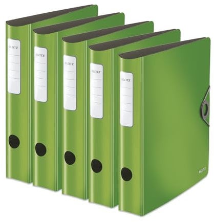 Leitz Qualitäts-Ordner 180° Active Solid, 5er Pack, A4, Schmal, Abgerundeter Rücken, 6,5 cm breit, Gummibandverschluss, Leichtes Polyfoam, Plastik-Ordner, Hellgrün, 10481050
