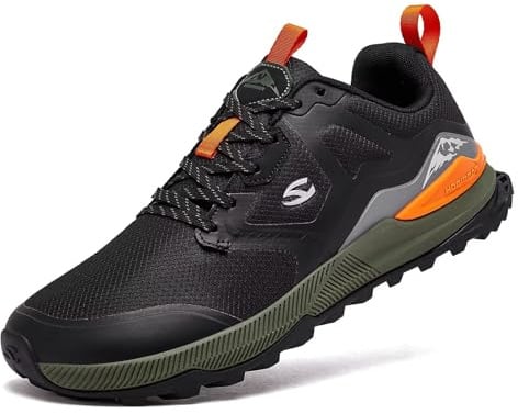 HOBIBEAR Zapatos de trail running para hombre | Trekking | Senderismo | Zapatillas antideslizantes de punta ancha, Negro , 44 EU