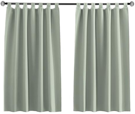 Tenger Home Gardinenschals Verdunkelungsvorhang Kurz Küchefenster Vorhang Gardinen Blickdicht Schlafzimmer mit Schlaufen, 1 Stück (Salbei-Grün, B 70 x H 120 cm)