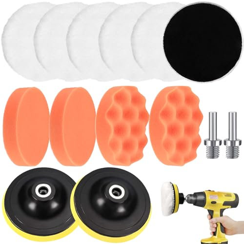 TTYSHIP® 14 Pezzi Kit Lucidatura Auto, 125mm Tamponi Lucidatura Auto con M14 Adattatore, Tampone Lucidatura Lana, Lucidatura Auto Spugne, Set Lucidatura Auto per Auto Lucidatrice e Ceretta