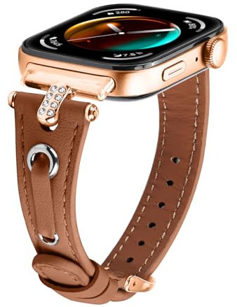 SMYAOSI Cuir Bracelet pour Huawei Watch Fit 3 Band, Brillant Elégant Bracelet en Cuir véritable pour Huawei Watch Fit 3 Smart Watch Bracelets en cuir pour hommes et femmes (Boucle Argent, Marron)