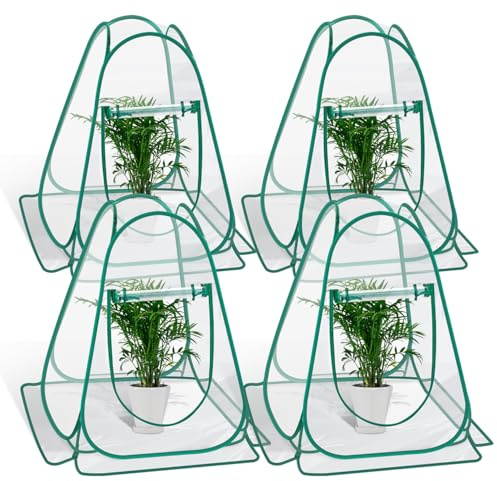 Fuairmee Pop-Up-Gewächshausabdeckung, Mini-Gewächshaus, PVC, Gartenpflanze, 4er-Pack, tragbares kleines Gewächshaus für drinnen und draußen, Sonnenschein Raum, Hinterhoffluss