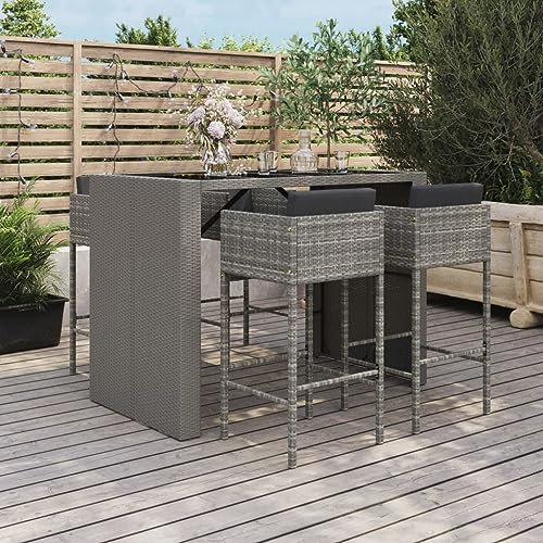 Juroupi Mesa y taburetes Altos jardín 5 Piezas y Cojines Mesa Alta Cocina con taburetes mesas y sillas Muebles Comedor ratán PE Gris - 3200668