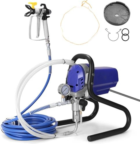 Pistolet à Peinture Airless Haute Pression, 750W Pistolet de Pulvérisation Murale Électrique, Débit de 1,2L/Min, Tuyau de 10m, Machine de Pulvérisation de Peinture 6000PSI pour Intérieure Extérieure