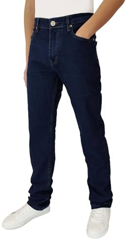 LIEMI Mastino Jeans Homme 5 Poches Denim Pantalon Coupe Regular Jambe Droite Stretch Taille Haute, Denim Foncé, FR-56